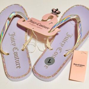 Juicy Couture Flip Flops Pink and purple Iridescent rhinestone trim and straps